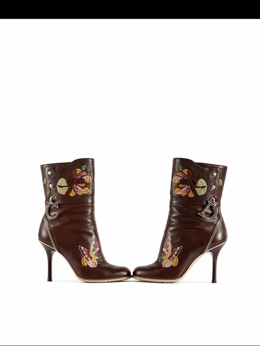 Dior Romantic flowers embroidered CD heeled boots floral butterfly embellished